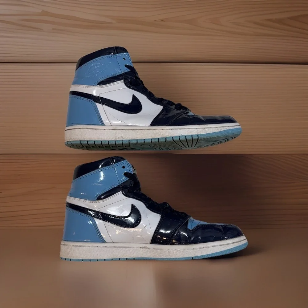 Air Jordan Sneakers Blue Chill High Top OG Patent Men's Size 8 Retro Vibe